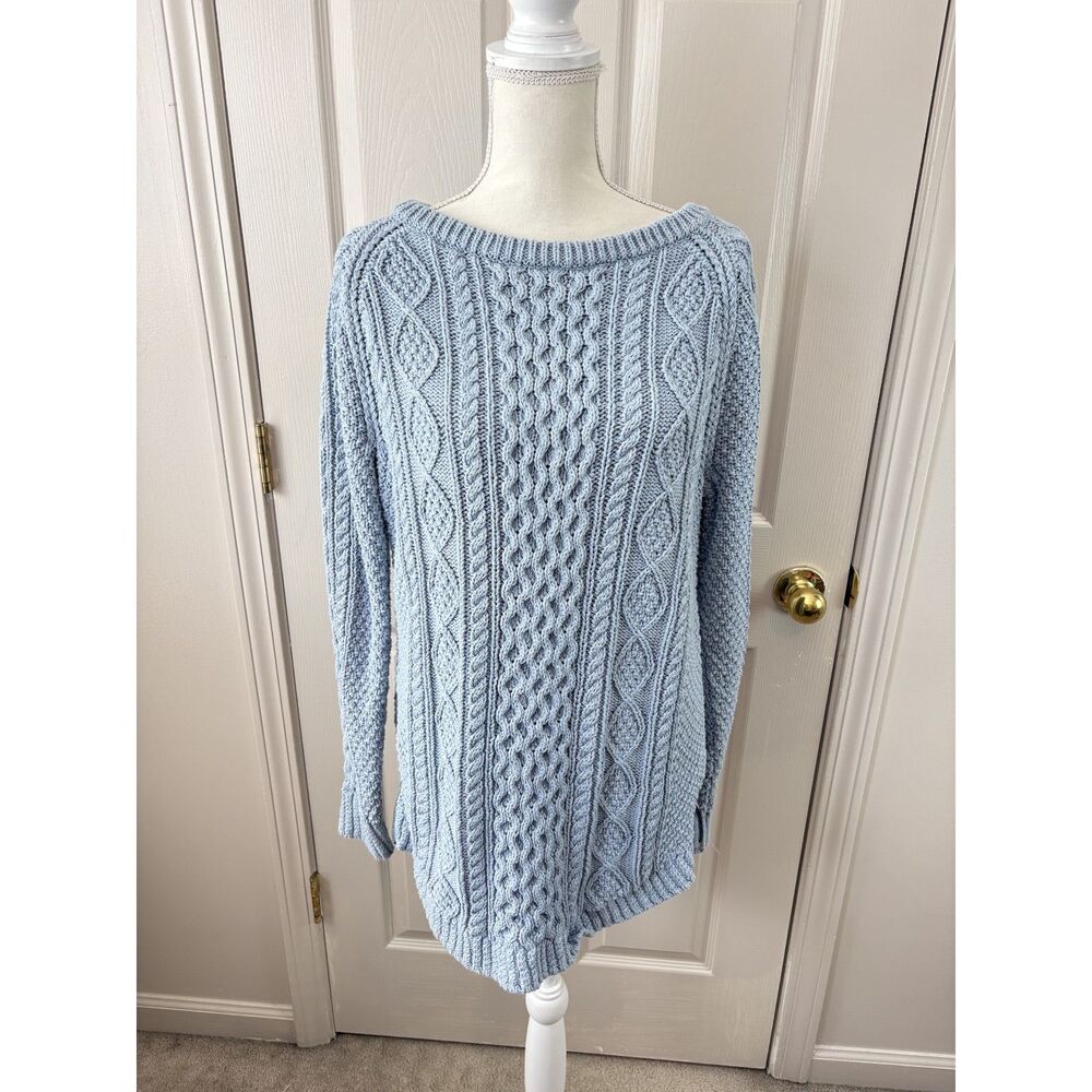 LL Bean Signature Sweater Women M Blue 297470 Cotton Fisherman Preppy Knit